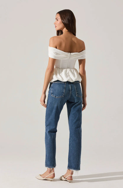 Tennille Off Shoulder Peplum Top - White