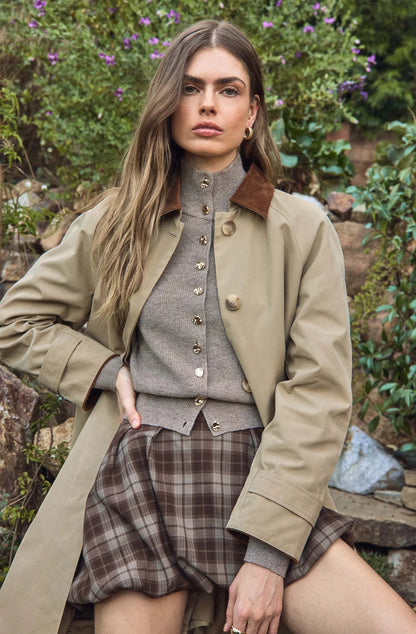 Tawni Mock Turtleneck Cardigan - Taupe