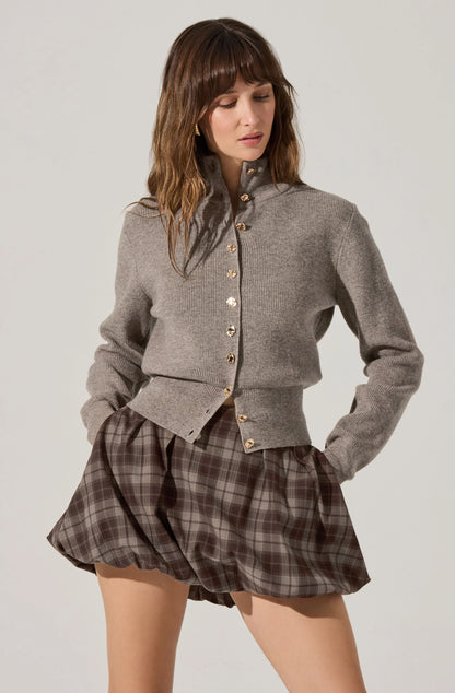 Tawni Mock Turtleneck Cardigan - Taupe