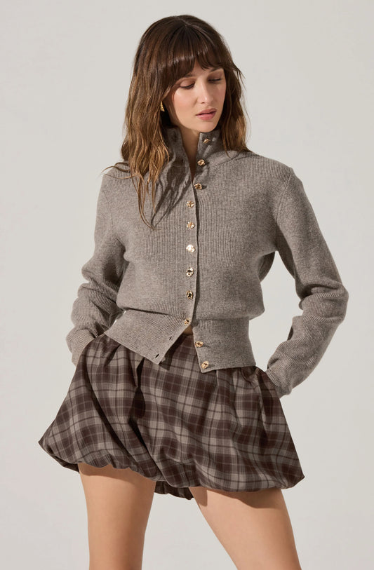 Tawni Mock Turtleneck Cardigan - Taupe