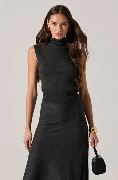 Deora Sleeveless Mock Neck Sweater - Charcoal