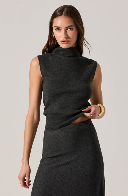 Deora Sleeveless Mock Neck Sweater - Charcoal