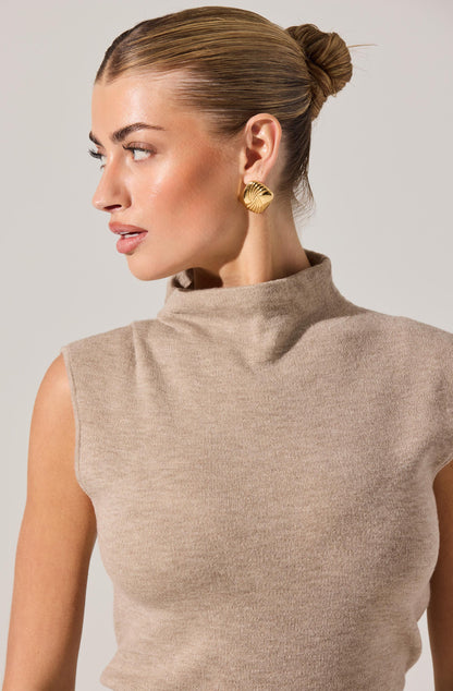 Deora Sleeveless Mock Neck Sweater - Taupe