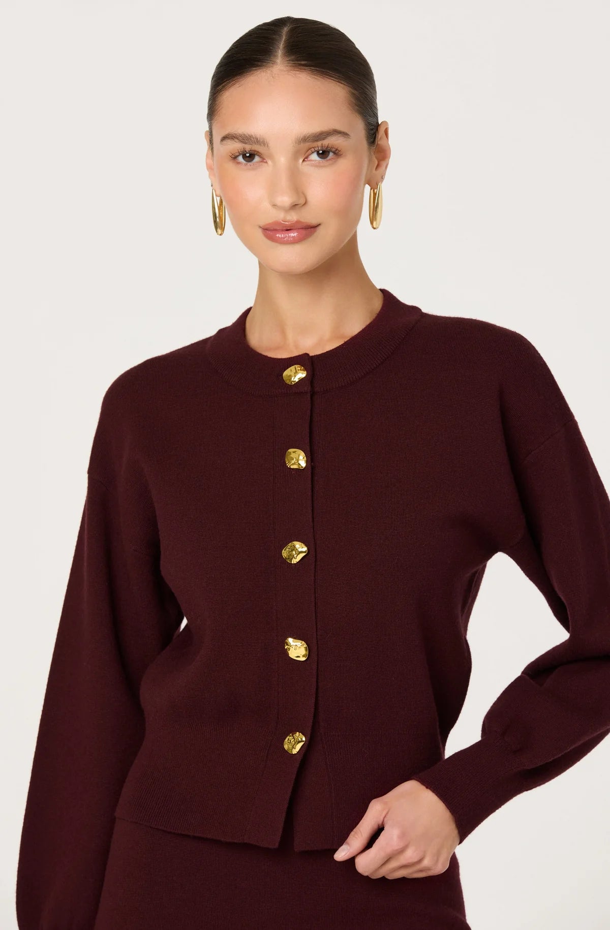 Eryn Crewneck Cardigan - Wine