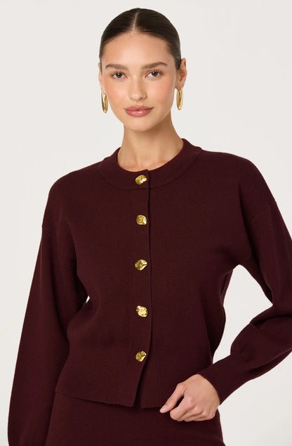 Eryn Crewneck Cardigan - Wine