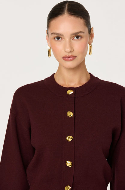 Eryn Crewneck Cardigan - Wine