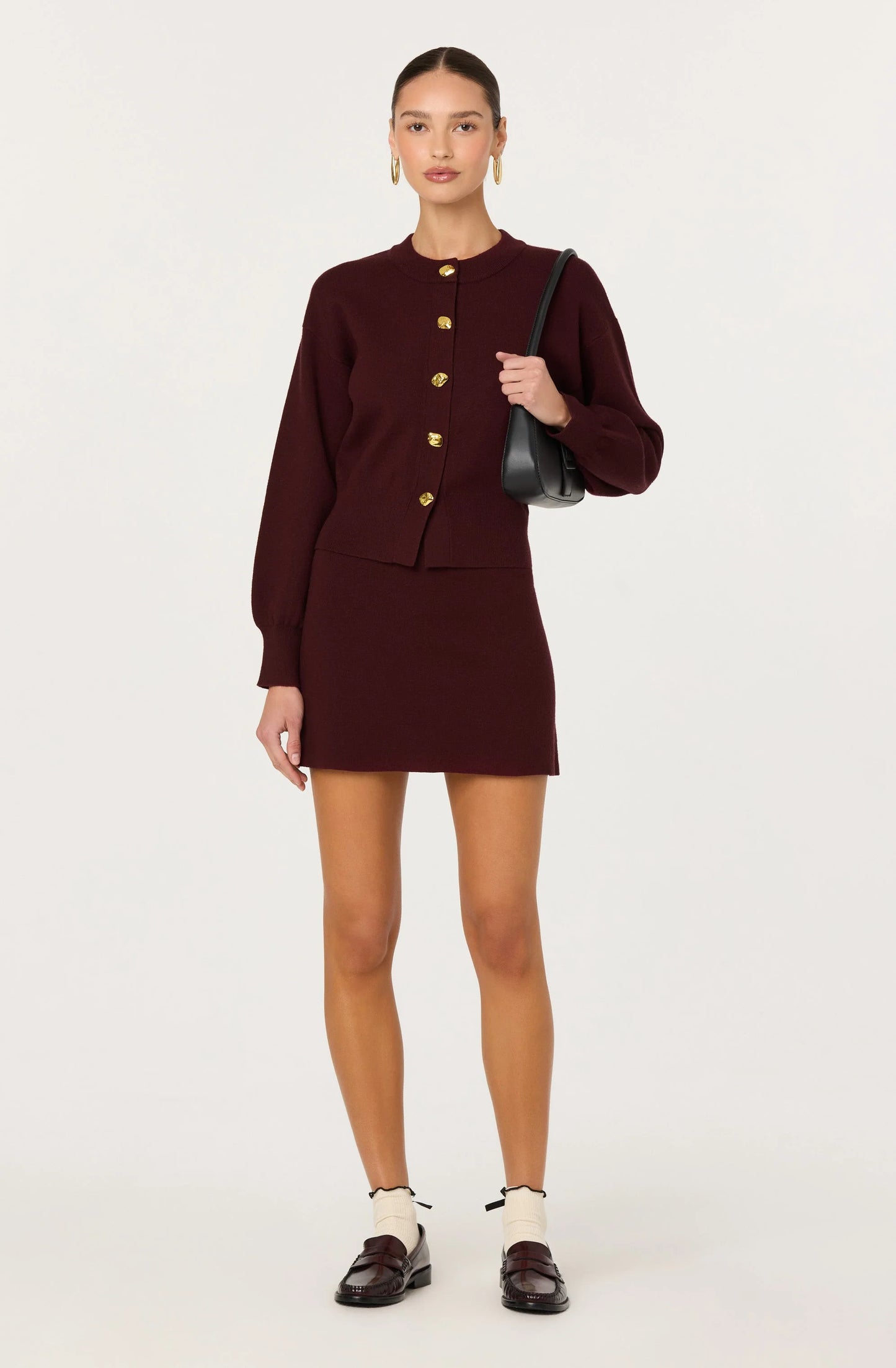 Eryn Crewneck Cardigan - Wine