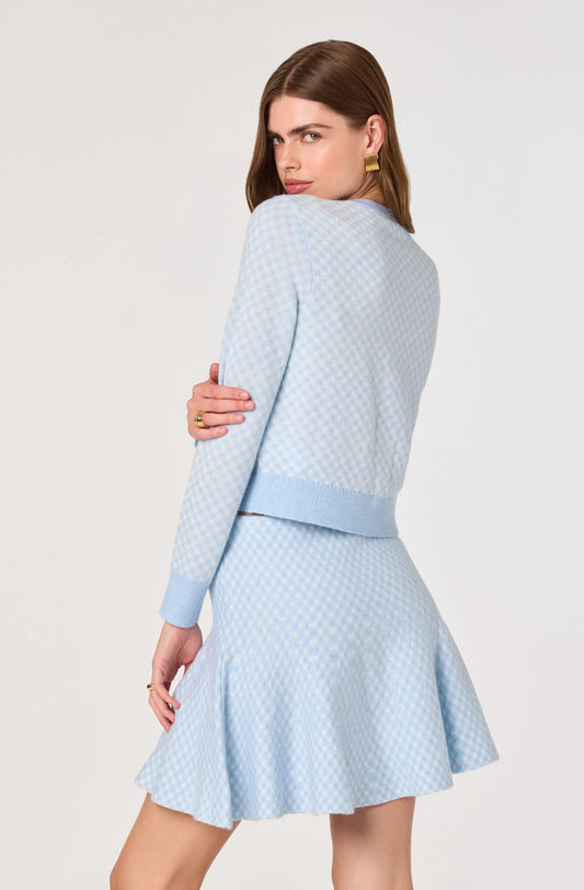 Marian Jeweled Button Plaid Cardigan - Blue Plaid