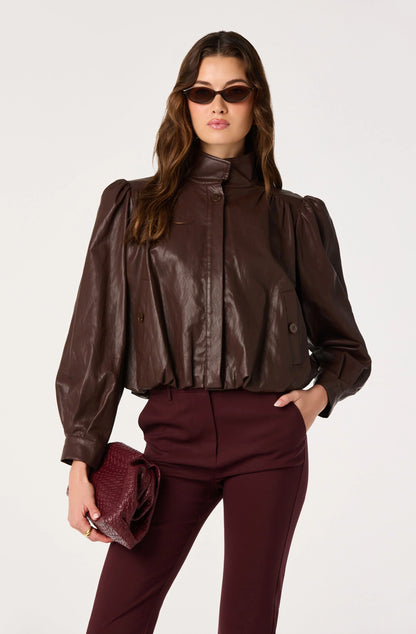 Estero Faux Leather Bomber Jacket - Brown