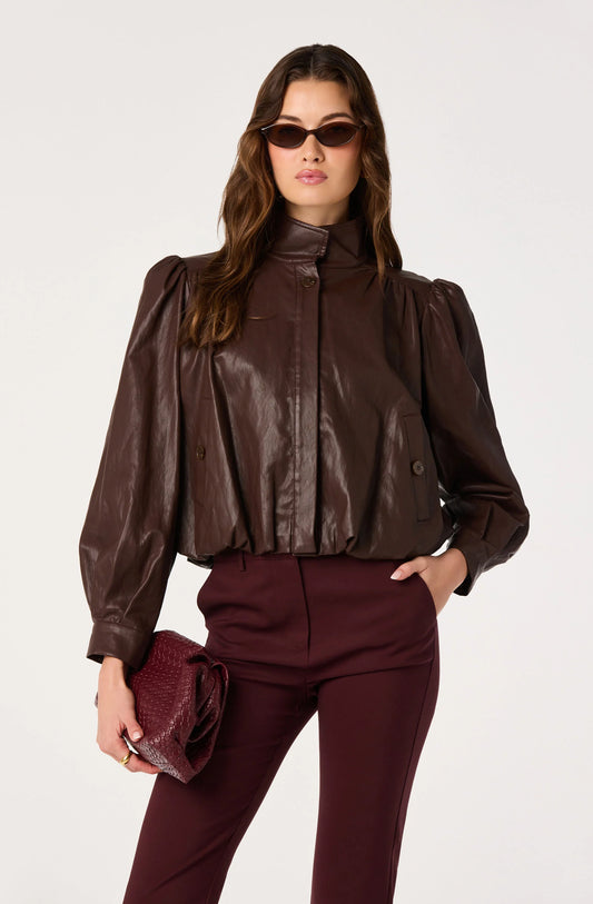 Estero Faux Leather Bomber Jacket - Brown