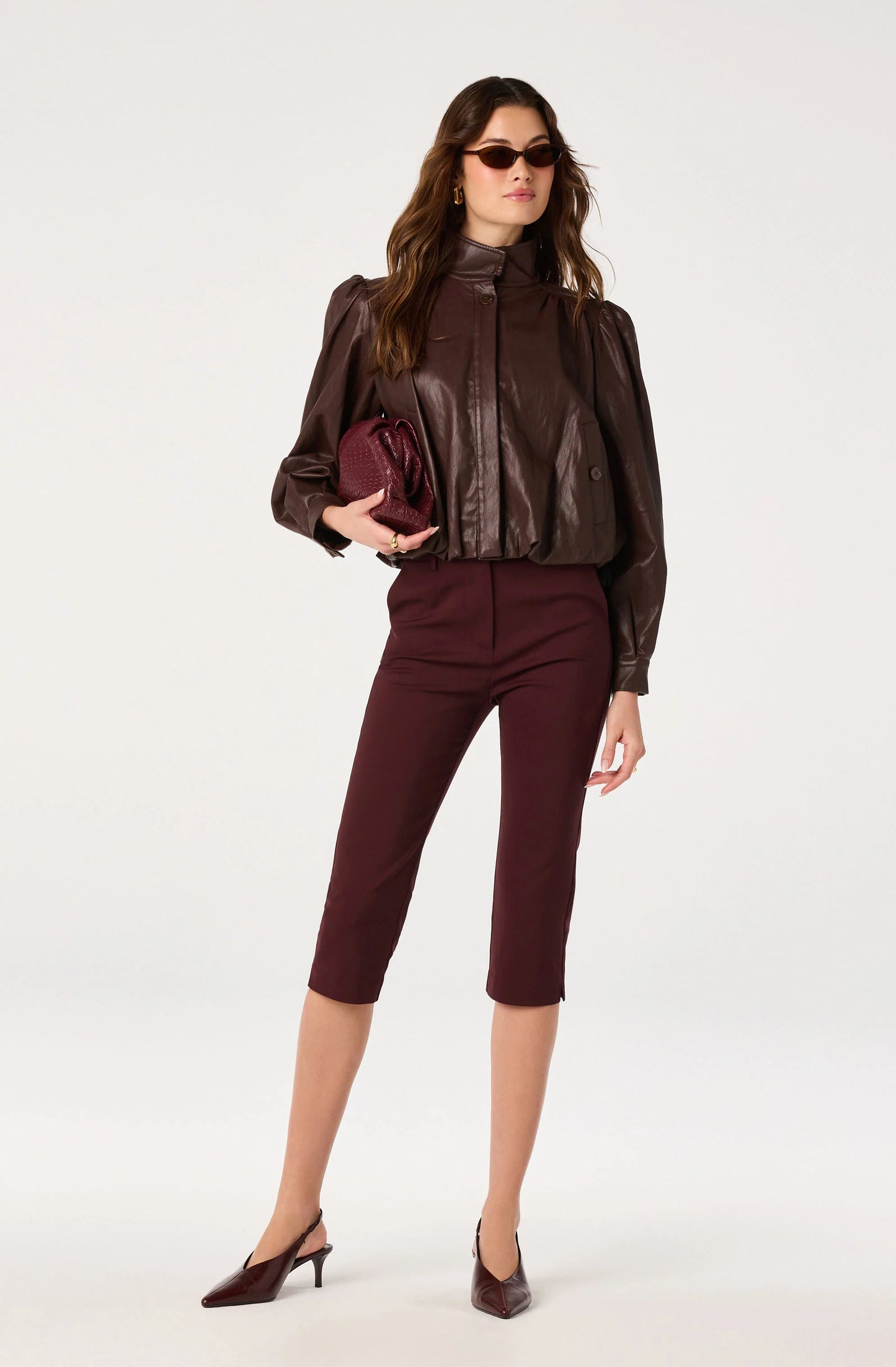 Estero Faux Leather Bomber Jacket - Brown