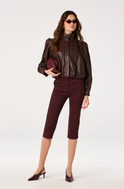 Estero Faux Leather Bomber Jacket - Brown
