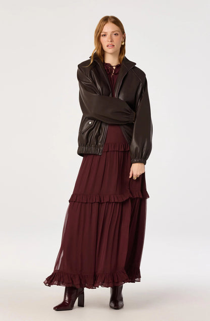 Estero Faux Leather Bomber Jacket - Brown