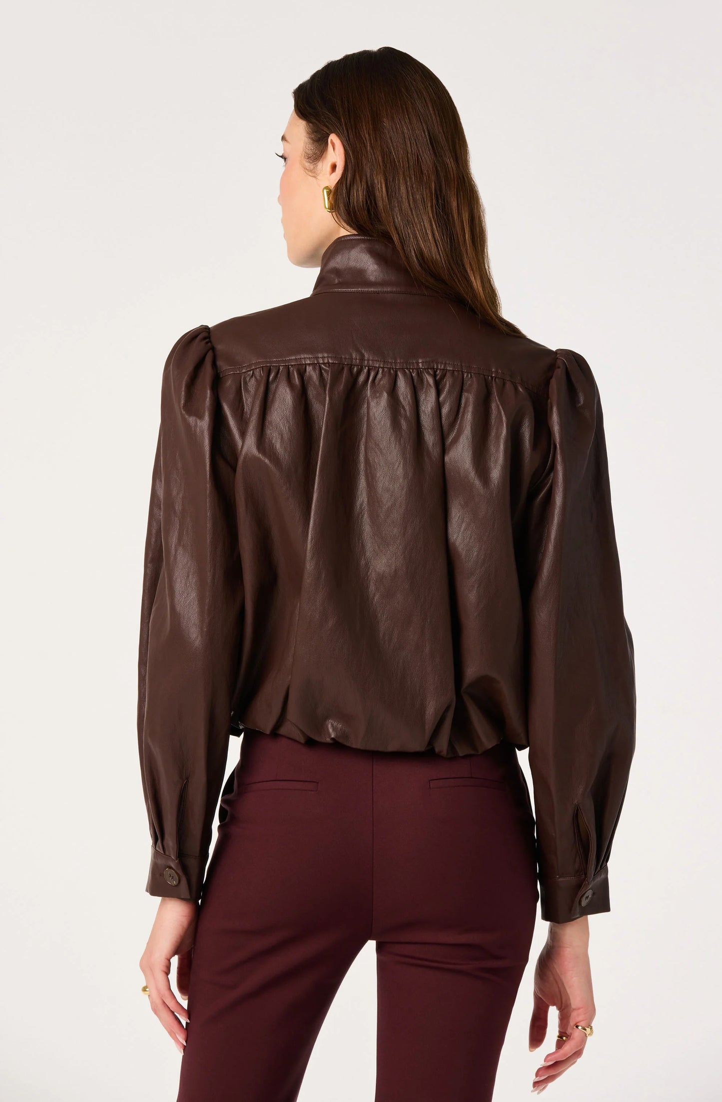 Estero Faux Leather Bomber Jacket - Brown