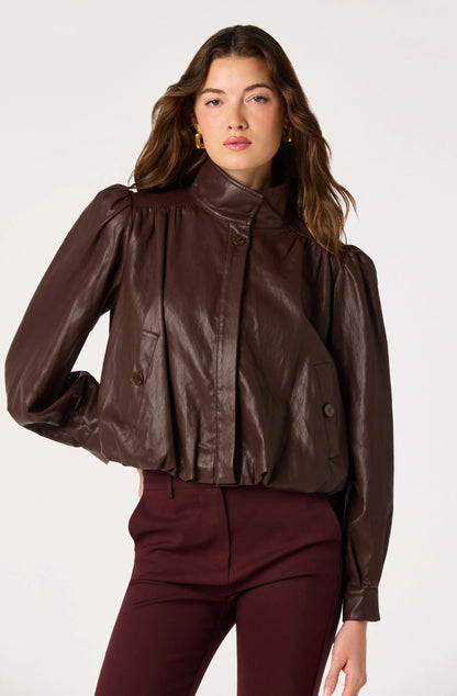 Estero Faux Leather Bomber Jacket - Brown