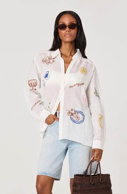 Trace Embroidered Picnic Shirt - White Picnic