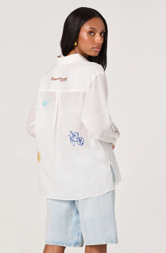 Trace Embroidered Picnic Shirt - White Picnic