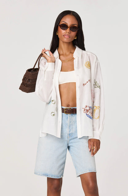 Trace Embroidered Picnic Shirt - White Picnic