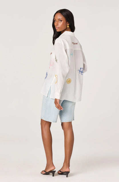 Trace Embroidered Picnic Shirt - White Picnic