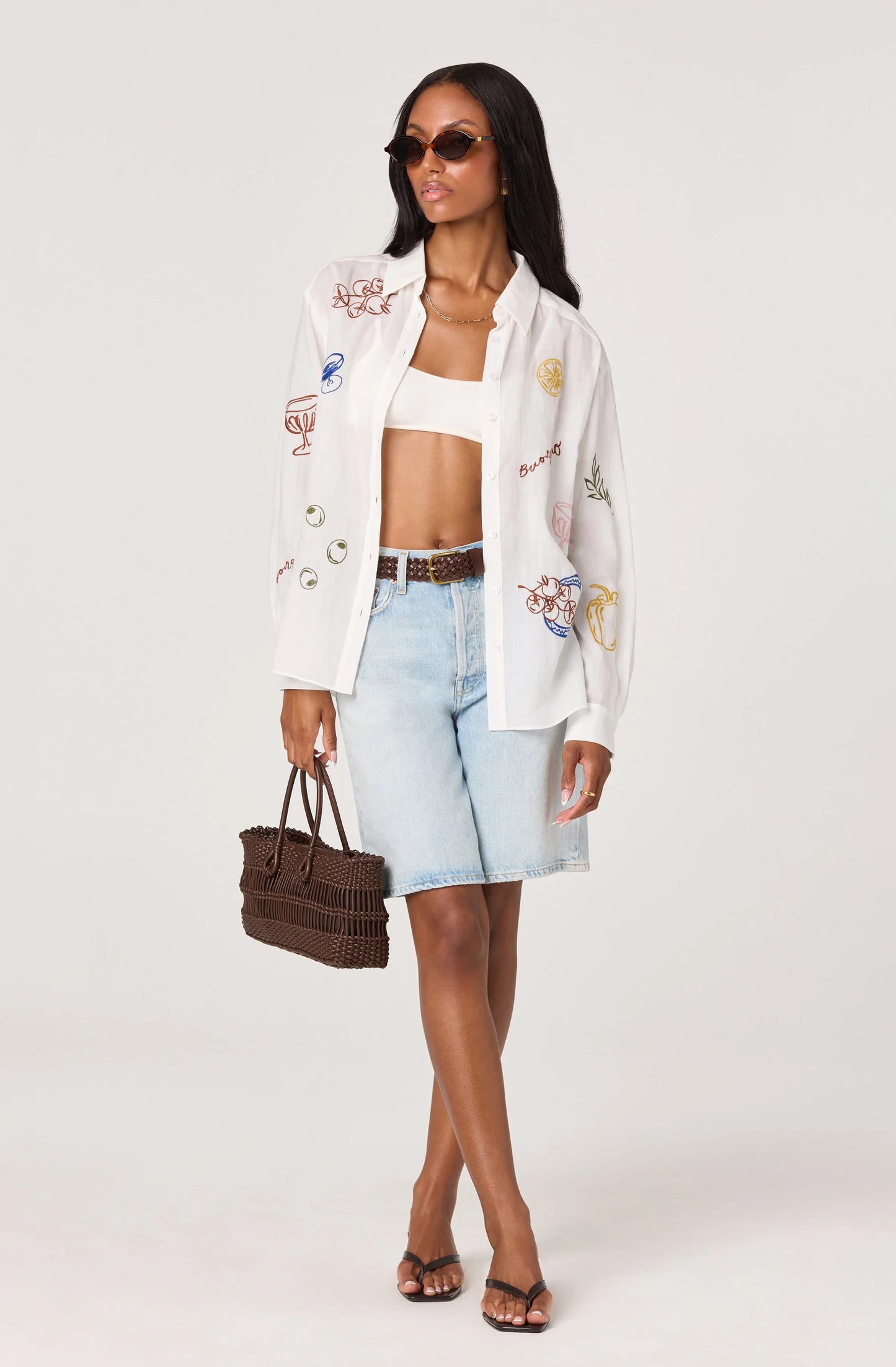 Trace Embroidered Picnic Shirt - White Picnic