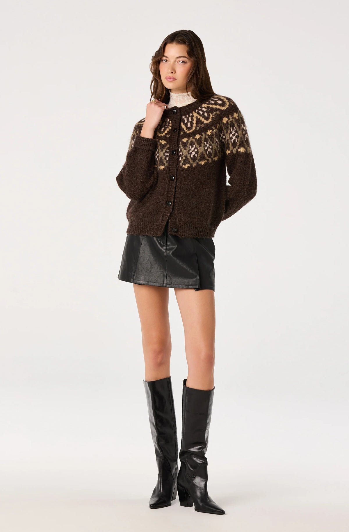 Irene Fair Isle Oversized Cardigan - Brown