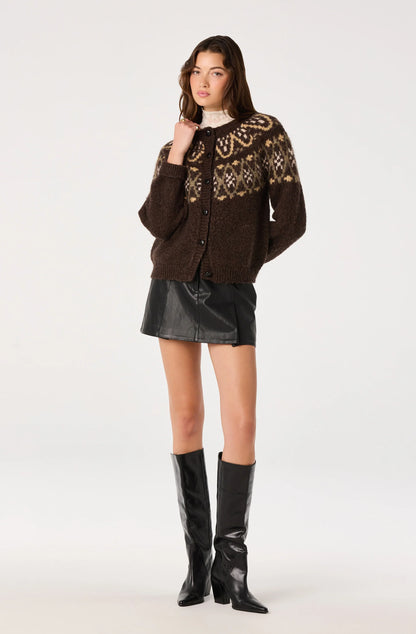 Irene Fair Isle Oversized Cardigan - Brown