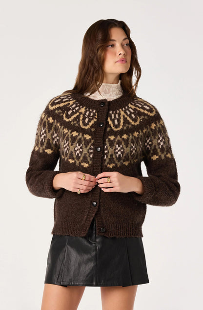 Irene Fair Isle Oversized Cardigan - Brown