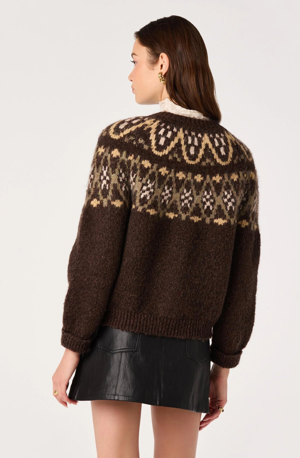 Irene Fair Isle Oversized Cardigan - Brown