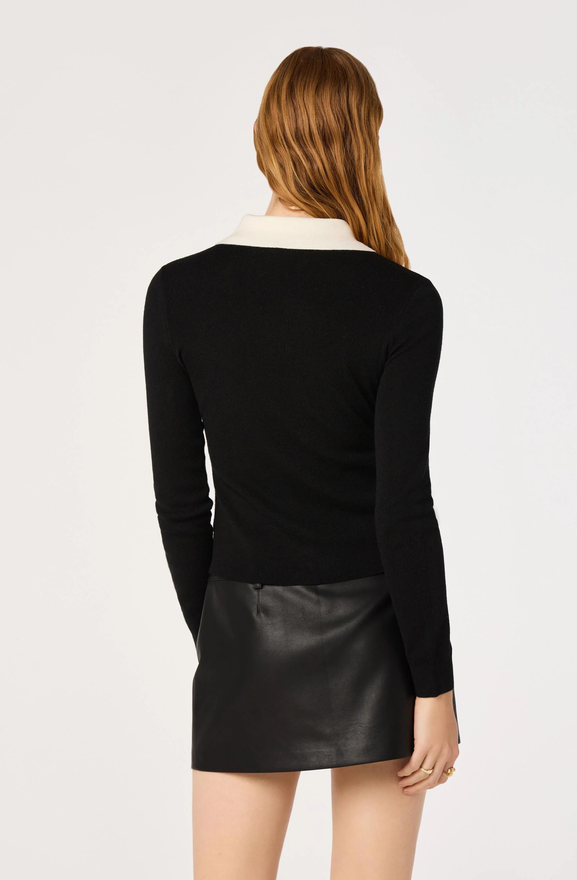 Tyra Contrast Collar Ribbed Cardigan in Black