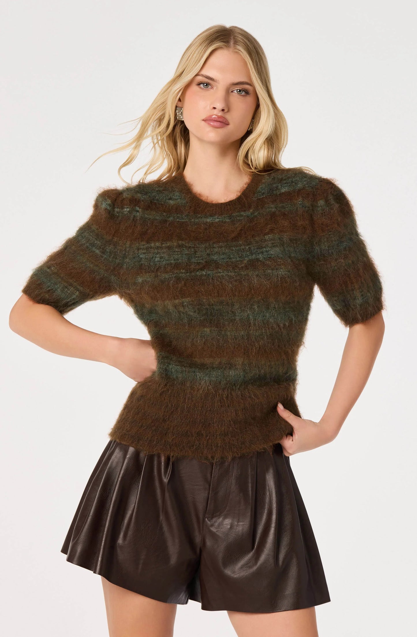 Jean Brushed Knit Striped Sweater - Brown Green Stripe