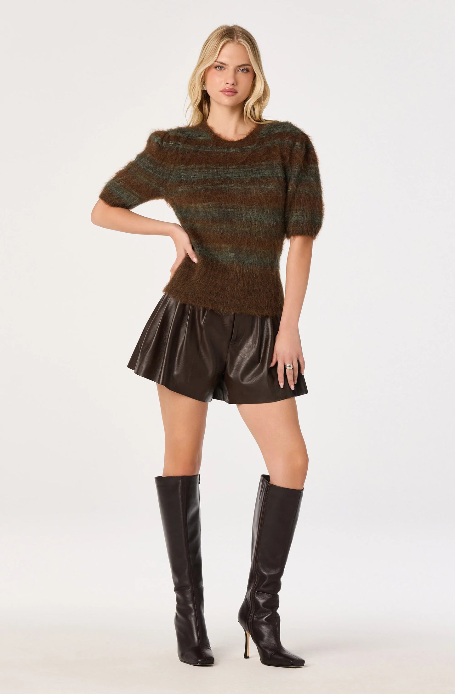 Jean Brushed Knit Striped Sweater - Brown Green Stripe
