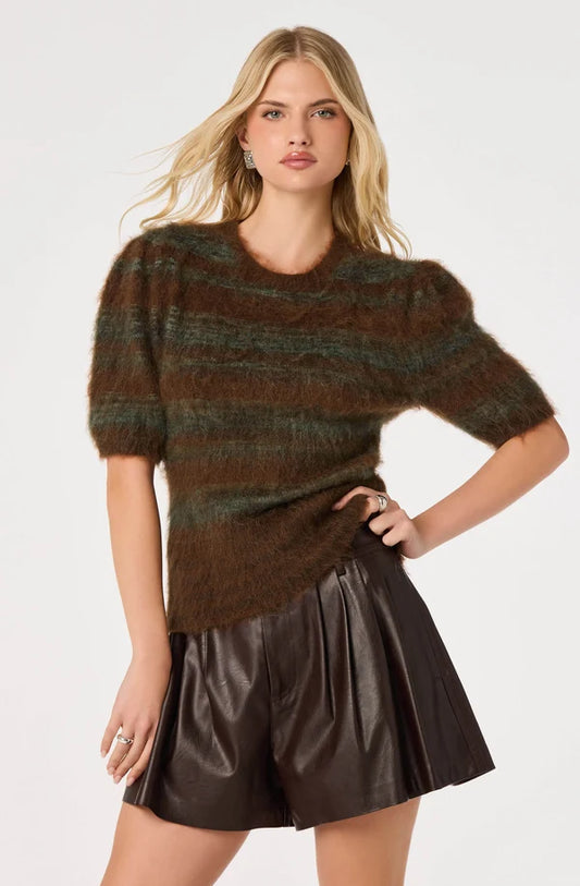Jean Brushed Knit Striped Sweater - Brown Green Stripe
