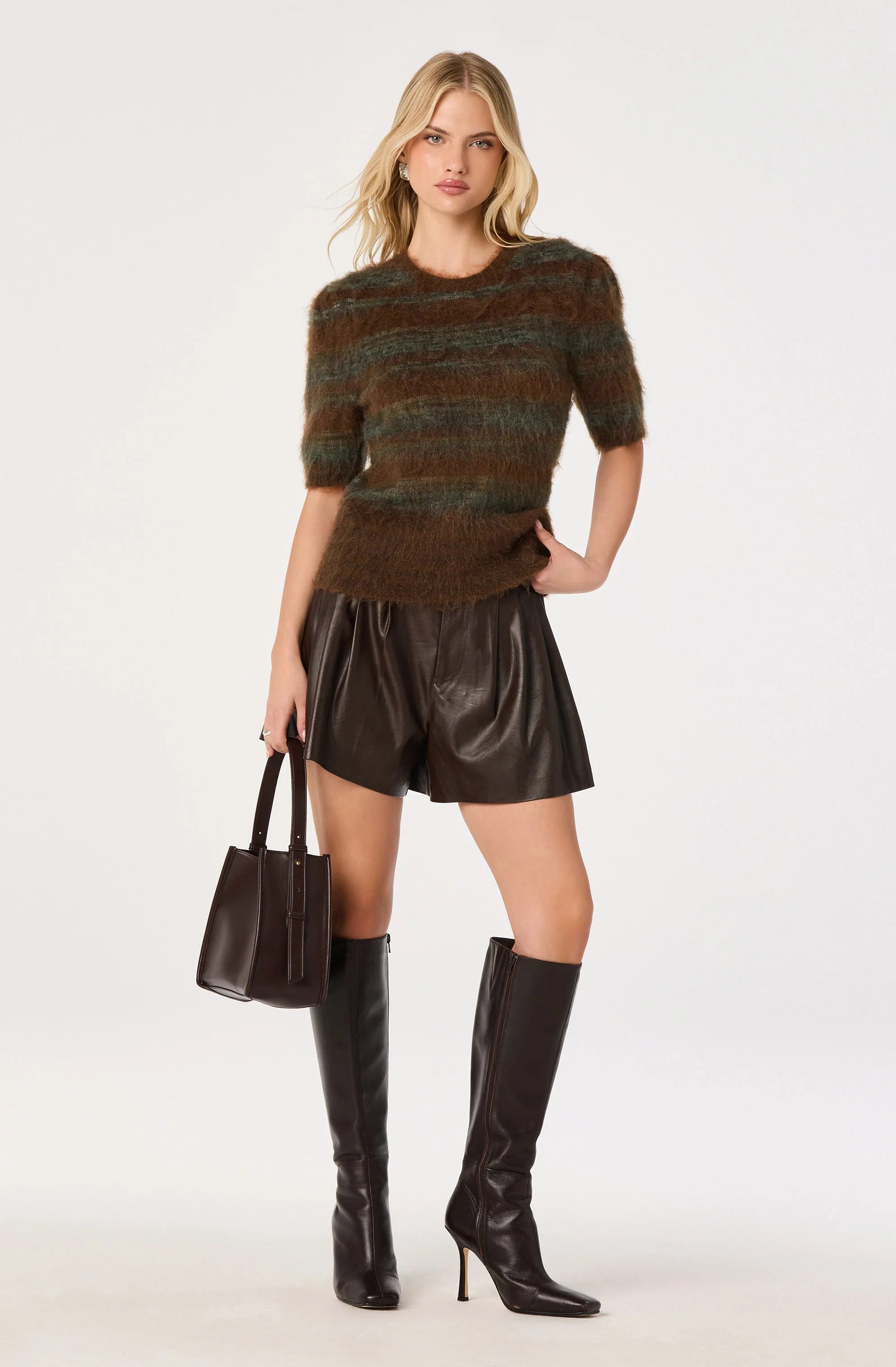 Jean Brushed Knit Striped Sweater in Brown Green Stripe