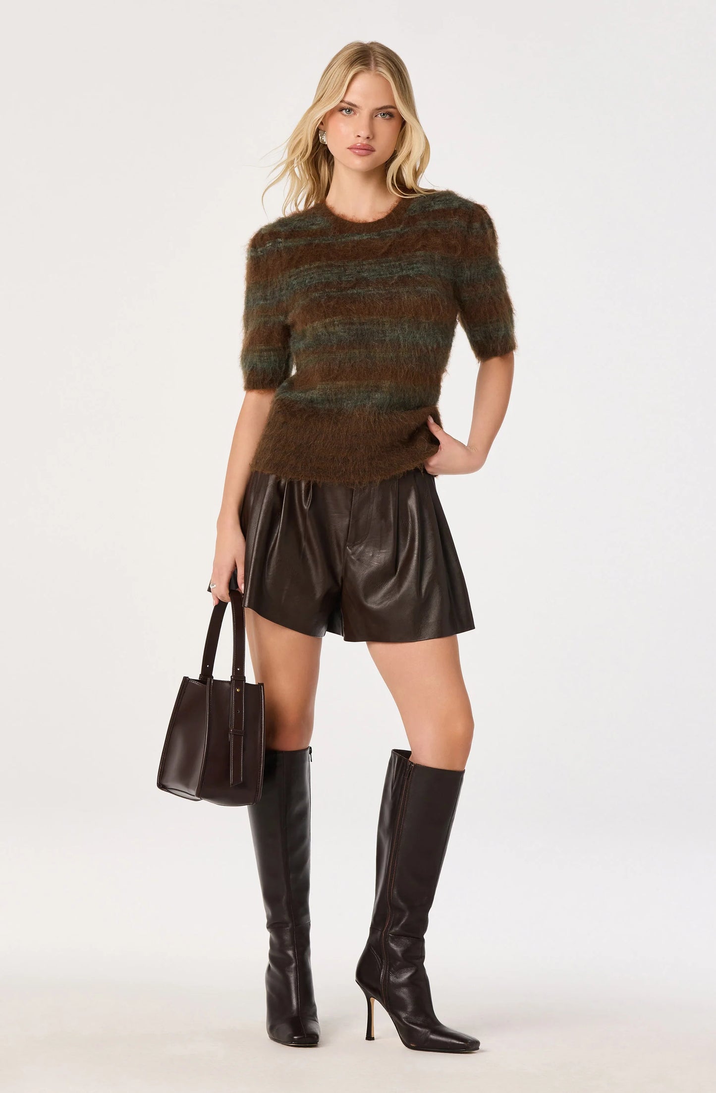 Jean Brushed Knit Striped Sweater - Brown Green Stripe