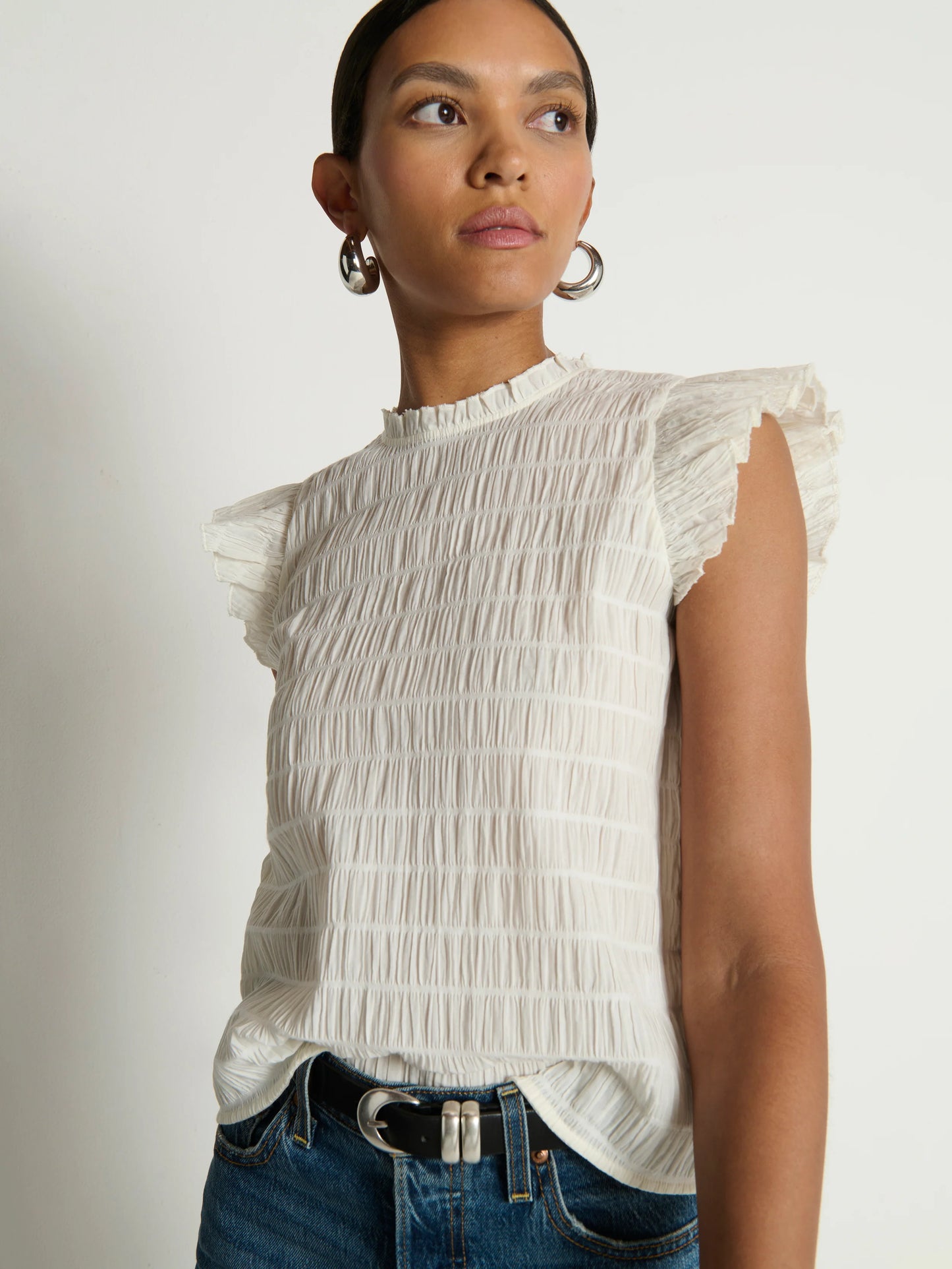 Ashley Ruffle Tank - Porcelain