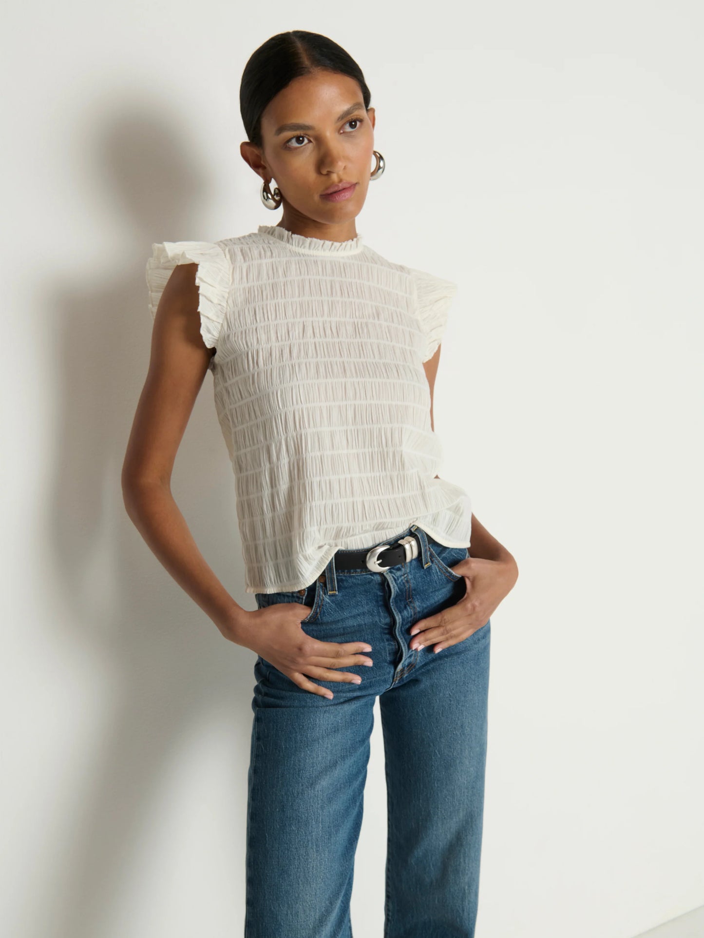 Ashley Ruffle Tank - Porcelain