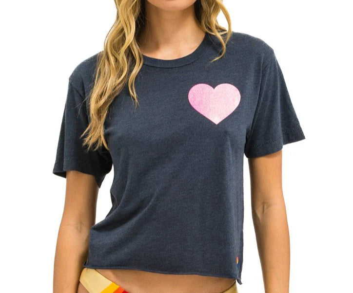 Aviator Nation - Glitter Heart Boyfriend Tee - Charcoal/Neon Pink