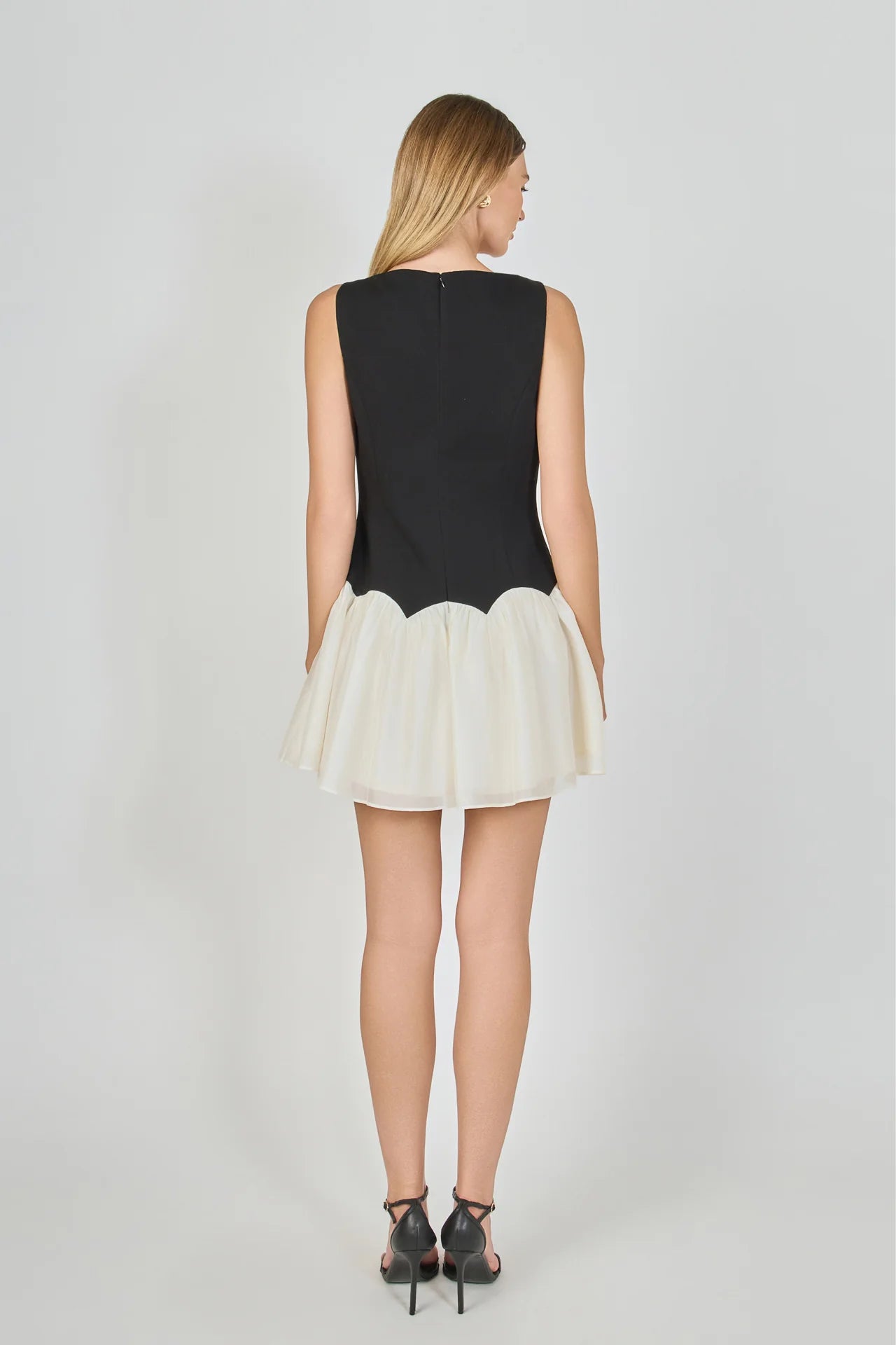 Combo Skirt Boat Neck Mini Dress - Black/Cream