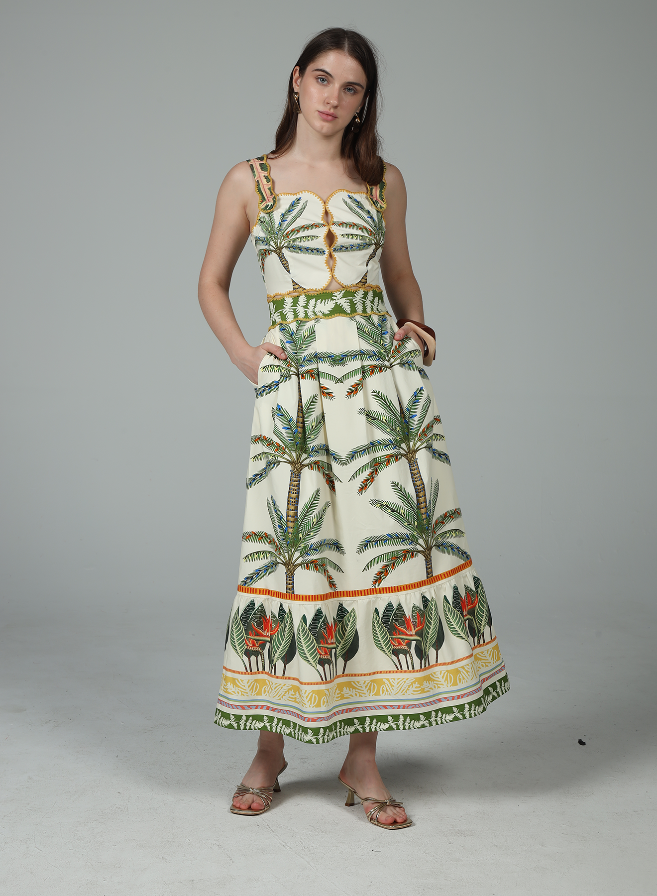 Sydney Tropical Print Hollowing Out Midi Dress Dress - Nirvana