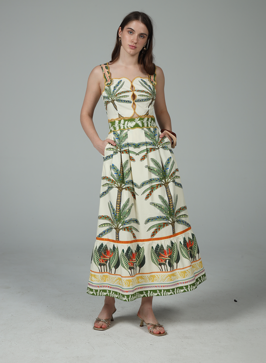 Sydney Tropical Print Hollowing Out Midi Dress Dress - Nirvana