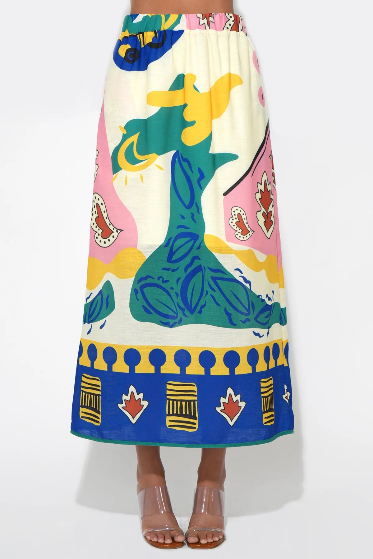 Annie Pull On Printed Skirt - Yellow/Blue