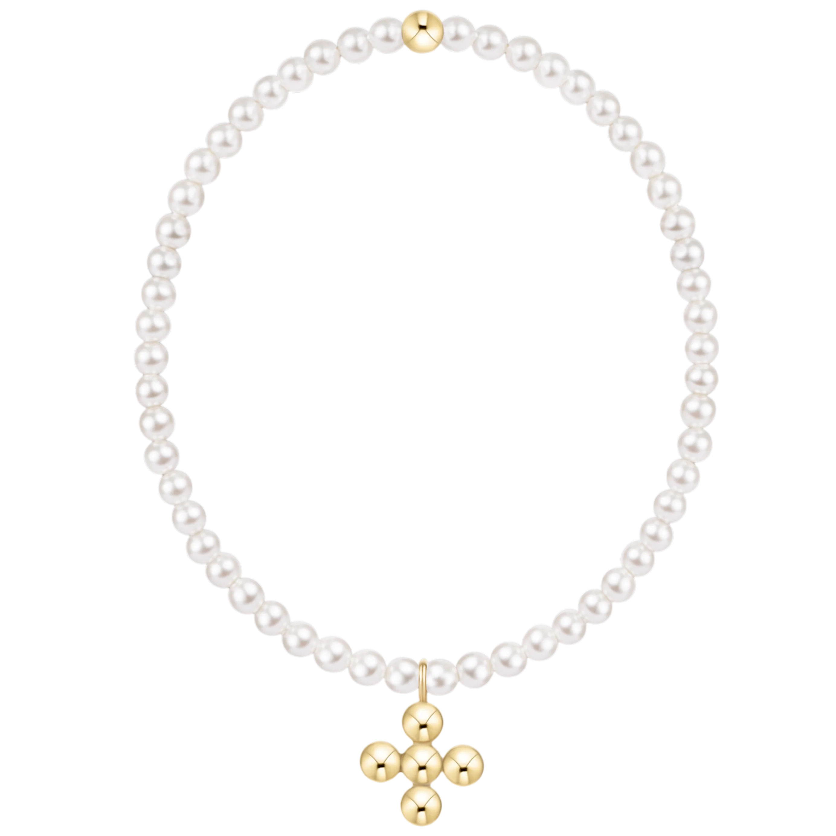 Classic Pearl 3mm Bracelet - Signature Cross 4mm Beaded Gold Charm