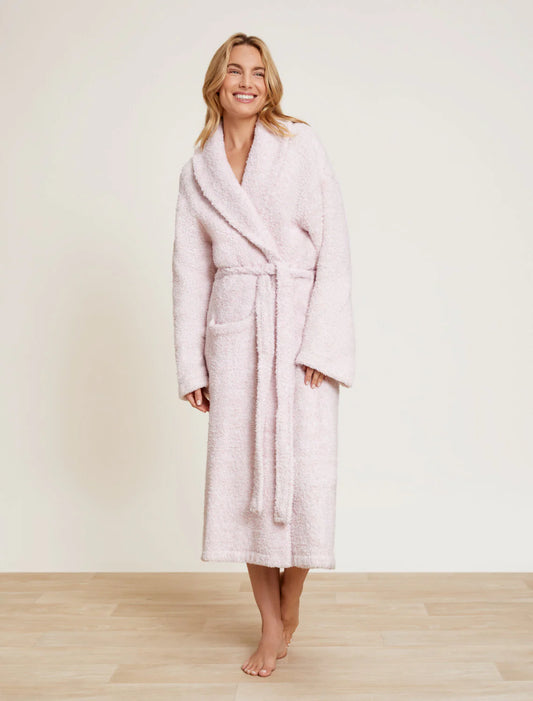 Barefoot Dreams - CozyChic® Adult Robe - Heathered Dusty Rose/White