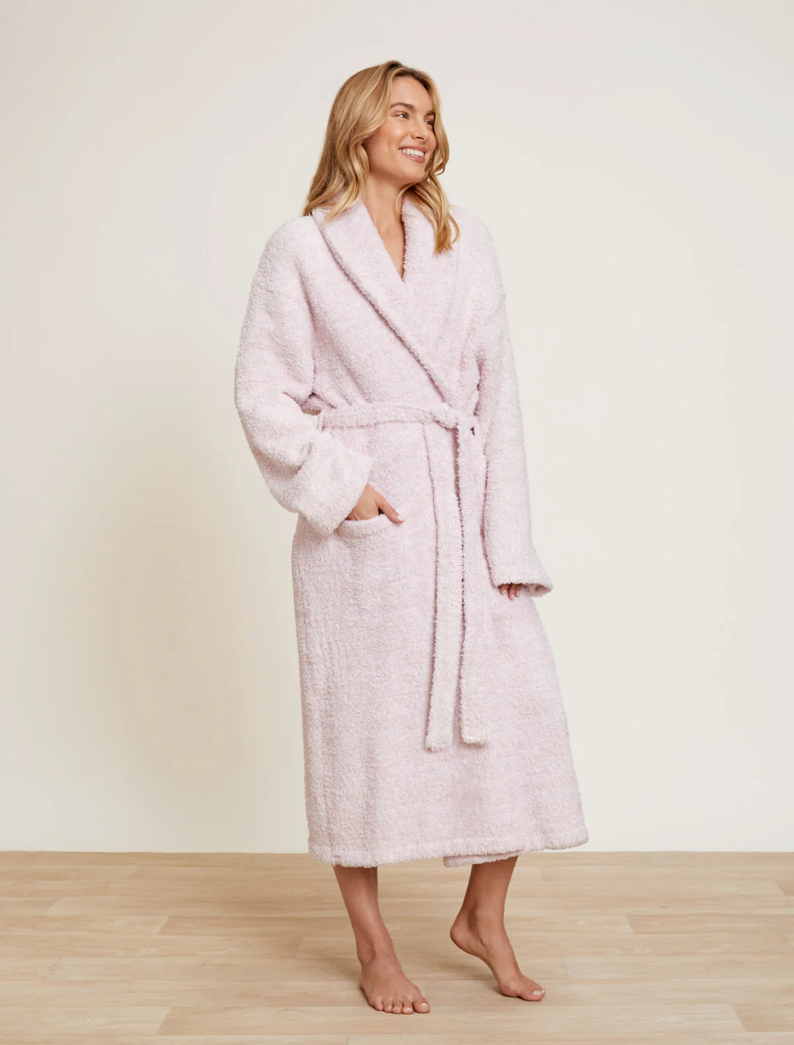 Barefoot Dreams - CozyChic® Adult Robe - Heathered Dusty Rose/White