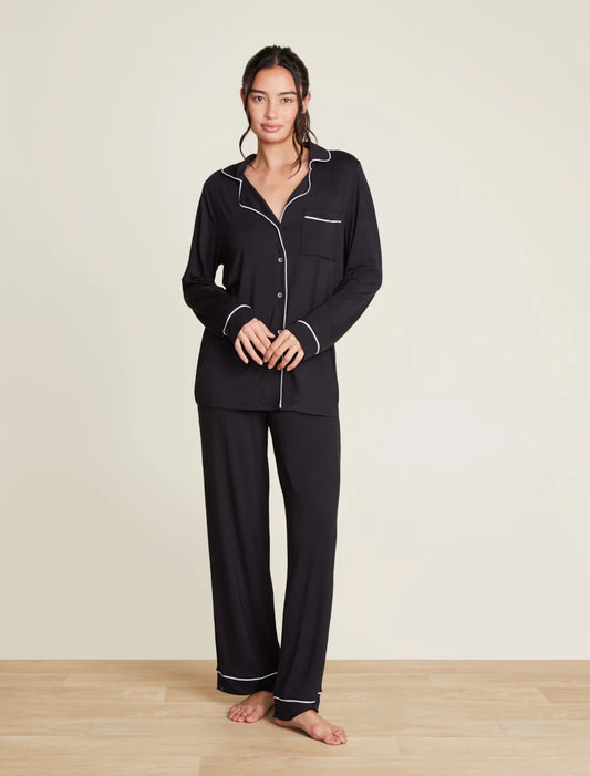 Barefoot Dreams - Luxe Milk Jersey Piped Pajama Set - Black