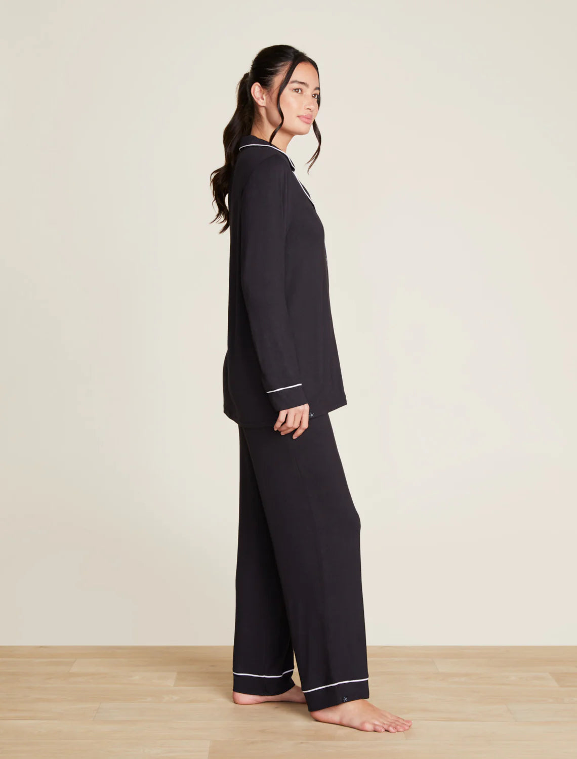 Luxe Milk Jersey® Piped Pajama Set - Black/Pearl - Spinout