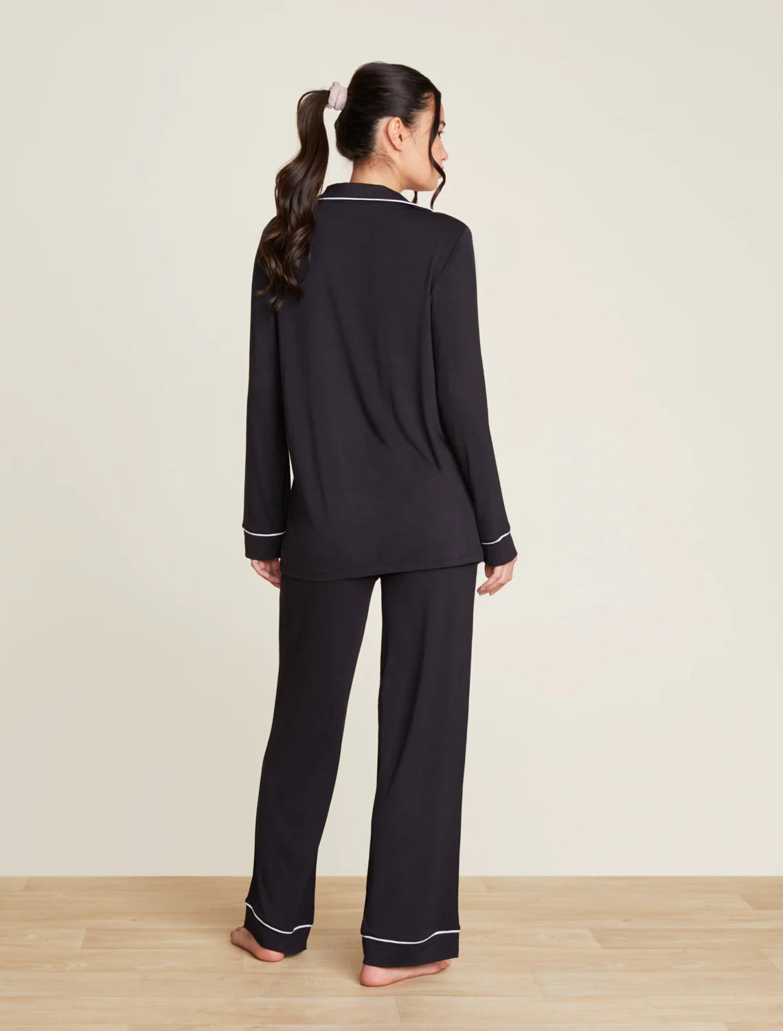 Luxe Milk Jersey® Piped Pajama Set - Black/Pearl - Spinout