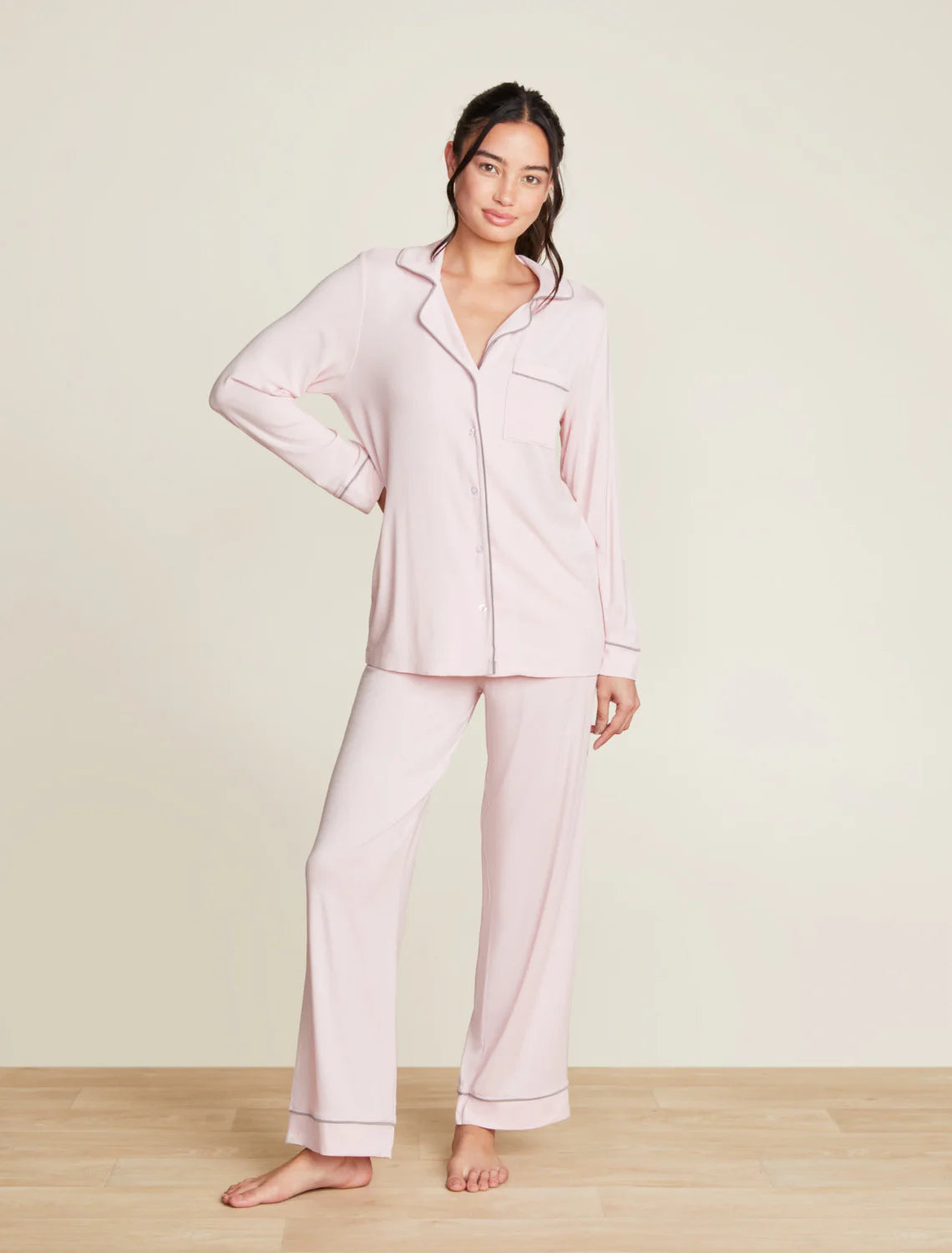Luxe Milk Jersey® Piped Pajama Set - Pink - Spinout