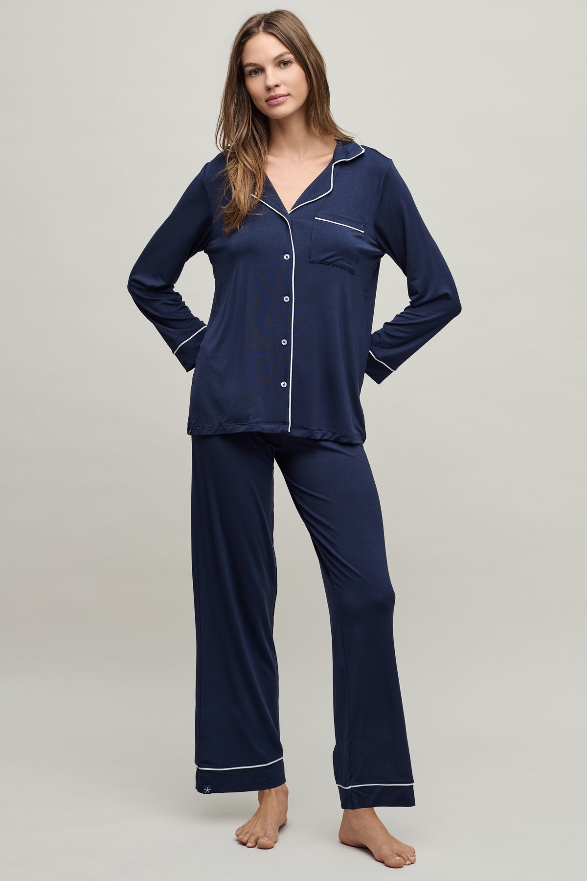 Luxe Milk Jersey® Piped Pajama Set - Indigo - Spinout