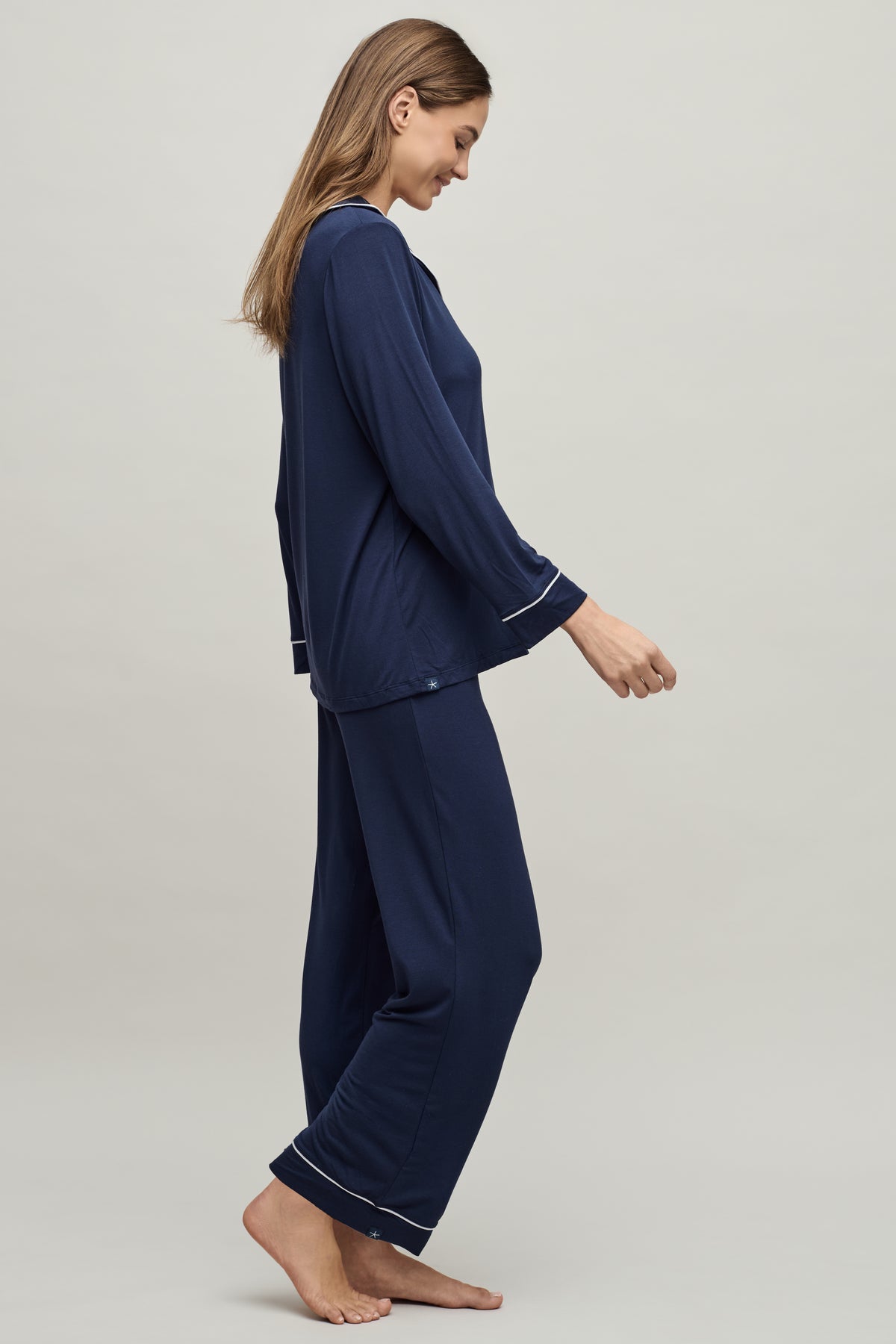 Luxe Milk Jersey® Piped Pajama Set - Indigo - Spinout